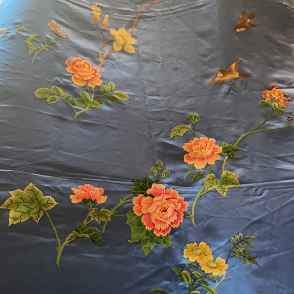 Chinese Embroidered Silk Fabric Panel Royal Blue - Picture 2 of 9